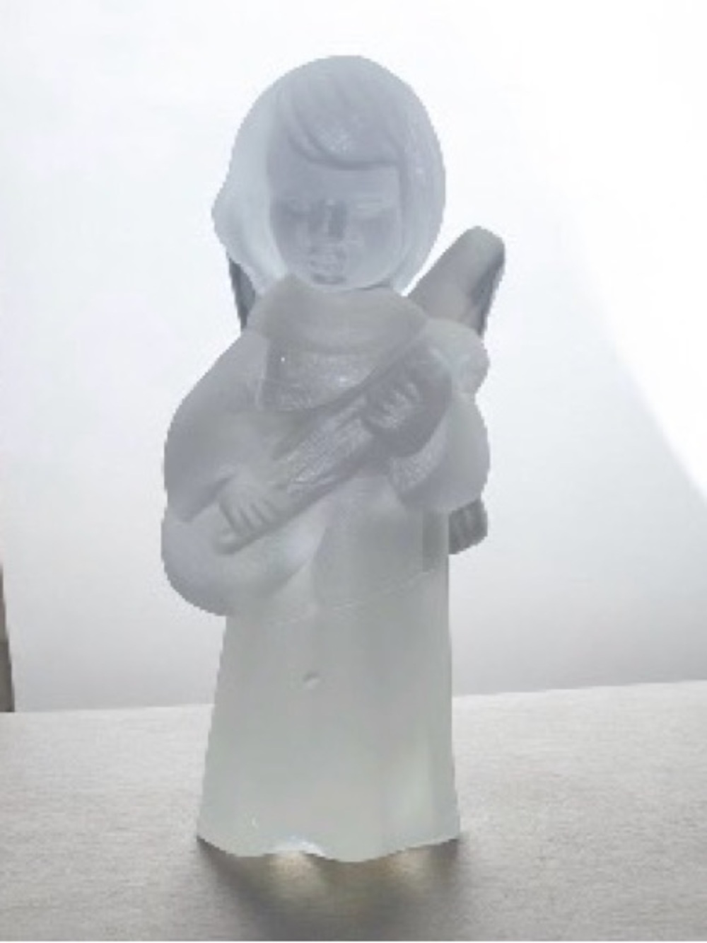 White Glass Angel Figurine Holding a Guitar